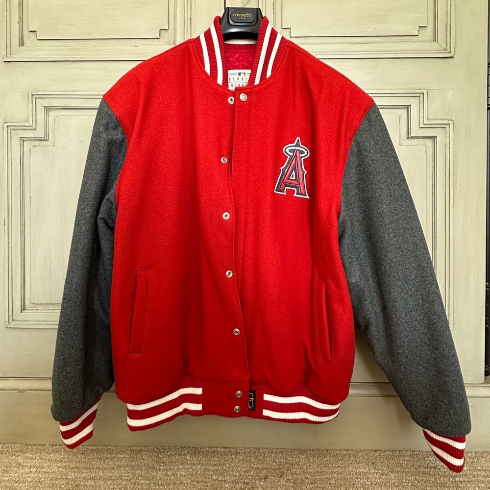 Vtg Rare MLB California Angels Starter Wool & Leather detail Bomber Jacket Men’s
